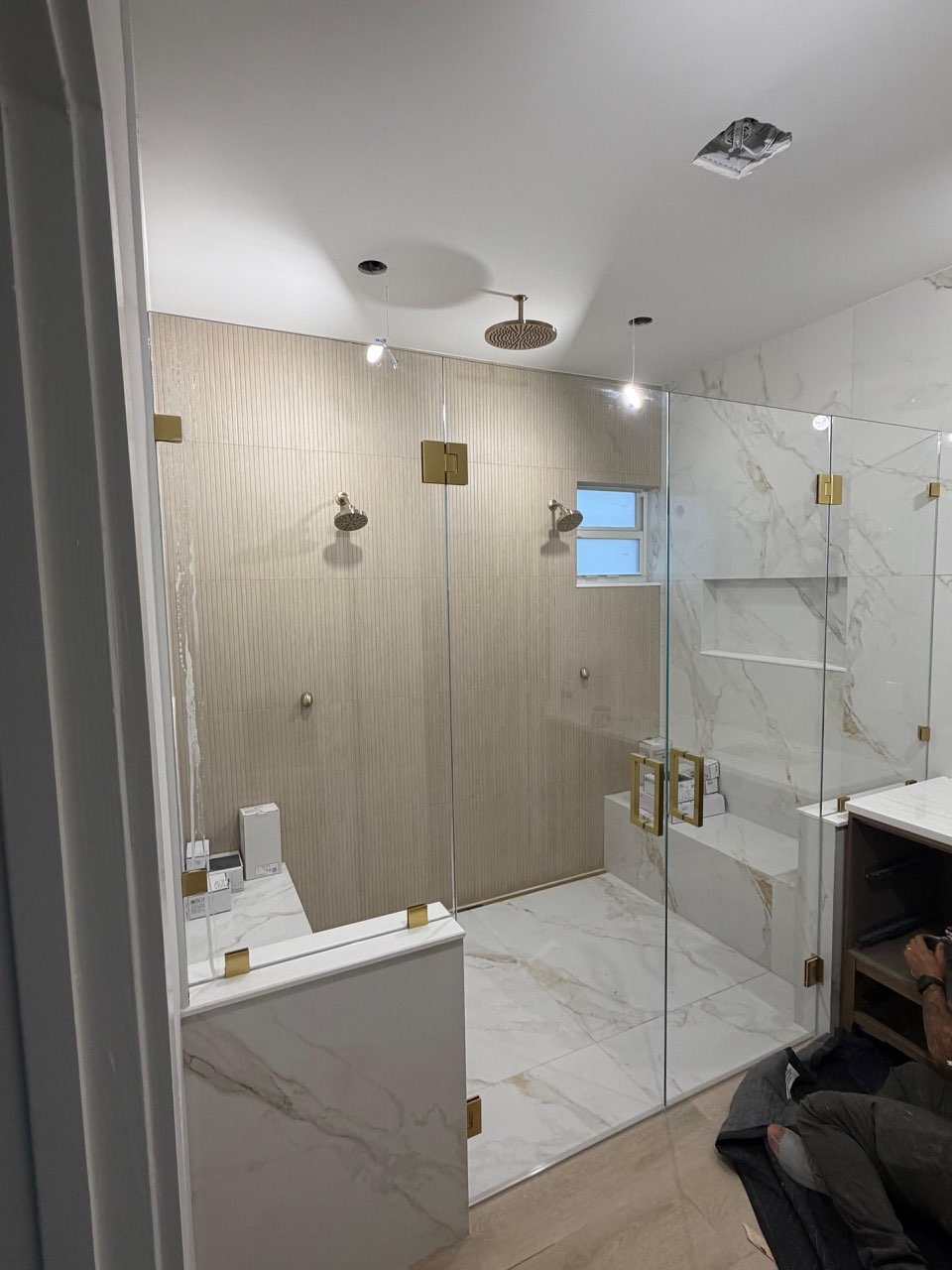 Frameless Shower · Gold Hardware — After
